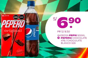 Tambo Pepsi 500ml + Pepero Chocolate 47g/ Chocolate Blanco 32g oferta