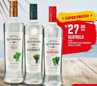 Vega Queirolo Pisco Acholado, Italia o Quebranta 750ml oferta