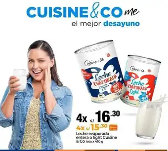 Metro Leche Evaporada Entera o Light Cuisine & Co 4 x 410g oferta