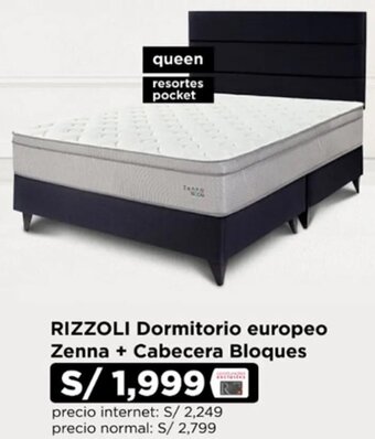 Ripley Rizzoli Dormitorio Europeo Zenna + Cabecera Bloques oferta
