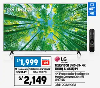 Plaza Vea LG Televisor UHD 65 - 4K Thinq AI 65UQ79 oferta