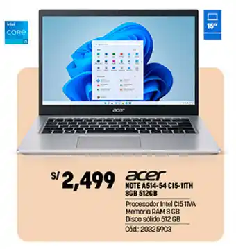 Plaza Vea Acer Note A514-54 CI5-11TH 8GB 512GB oferta
