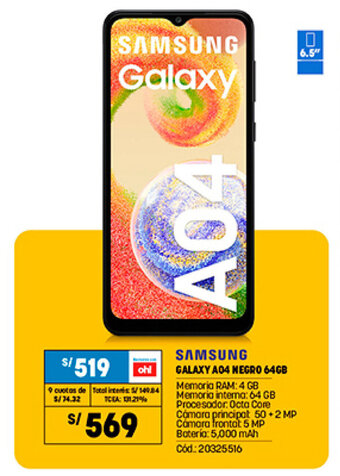 Plaza Vea Samsung Galaxy A04 Negro 64GB oferta