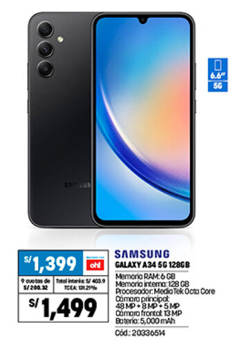 Plaza Vea Samsung Galaxy A34 5G 128GB oferta