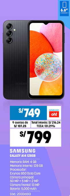 Plaza Vea Samsung Galaxy A14 128GB oferta