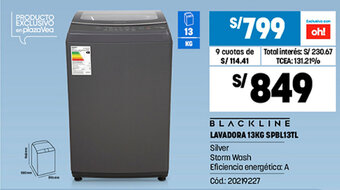 Plaza Vea Blackline LAvadora 13kg SPBL13TL oferta