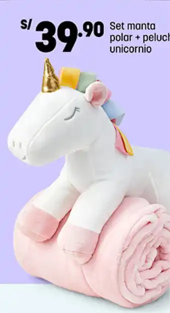 Plaza Vea Set Manta Polar + Peluche Unicornio oferta