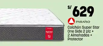 Plaza Vea Paraíso Colchón Super Star One Side 2 plz + 2 Almohadas + Protector oferta