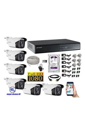 Tiendas EFE Cámara de seguridad hikvision para exterior it 3f kit 6 full hd 1080p + disco 1tb p2p oferta