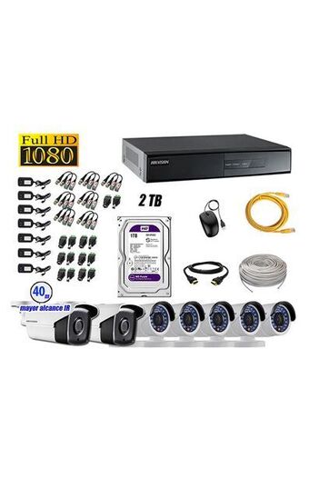 Tiendas EFE Cámara de seguridad hikvision para exterior it 3f kit 7 full hd 1080p + disco 2tb p2p oferta