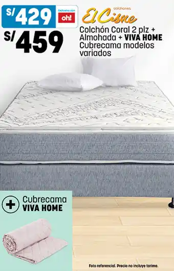 Plaza Vea El Cisne Colchón Coral 2 plz + Almohada + VIVA HOME Cubrecama Modelos Variados oferta
