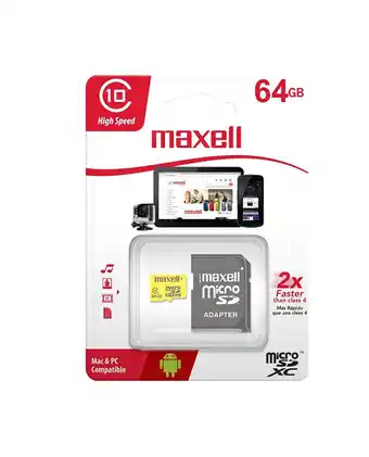 Tiendas EFE Memoria micro sd maxell 64gb con adaptador oferta