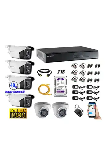 Tiendas EFE Kit 6 cámaras de seguridad it3f hikvision full hd 1080p 2tb mayor alcance p2p oferta