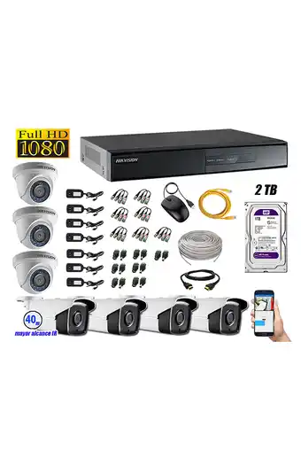 Tiendas EFE Kit 7 cámaras de seguridad it3f hikvision full hd 1080p 2tb mayor alcance p2p oferta