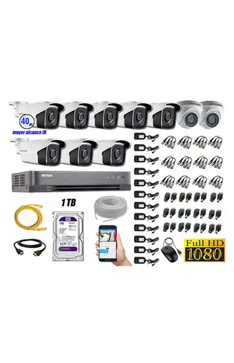 Tiendas EFE Kit 10 cámaras de seguridad it3f hikvision full hd 1080p 1tb mayor alcance p2p oferta