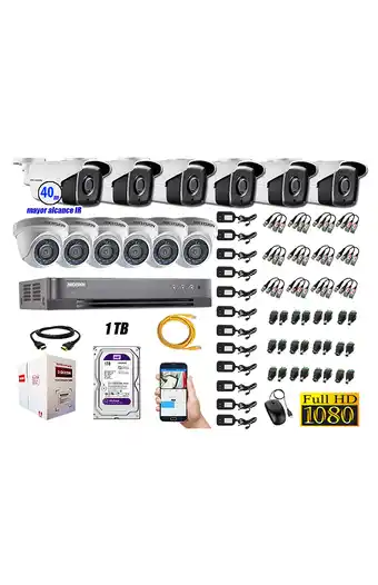 Tiendas EFE Kit 12 cámaras de seguridad it3f hikvision full hd 1080p 1tb mayor alcance p2p oferta