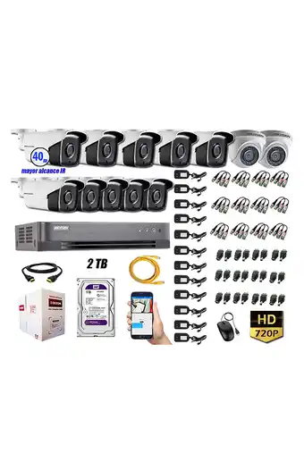 Tiendas EFE Kit 12 cámaras de seguridad it3f hikvision hd 720p 2tb mayor alcance p2p oferta