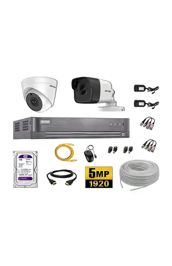 Tiendas EFE Cámaras de seguridad kit 2 hikvision 5mp + disco 1tb completo oferta