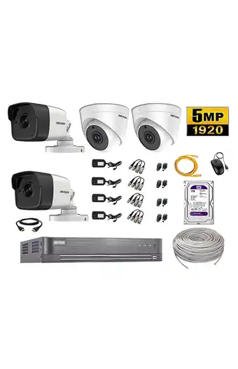 Tiendas EFE Cámaras de seguridad kit 4 hikvision 5mp + disco 2tb completo oferta