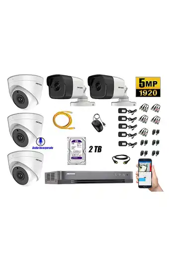 Tiendas EFE Cámaras de seguridad kit 5 hikvision 5mp y 2 camaras audio incorporado oferta
