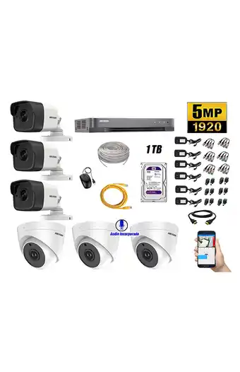 Tiendas EFE Cámaras de seguridad kit 6 hikvision 5mp y 3 camaras audio incorporado oferta