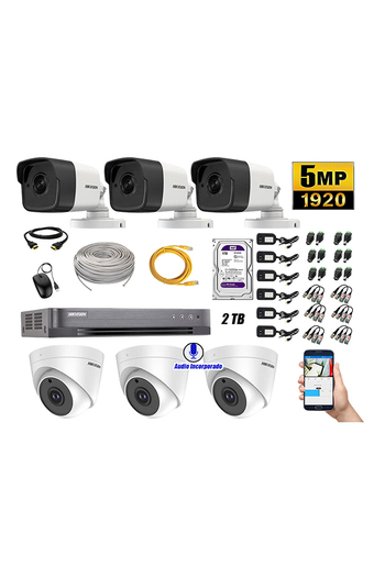 Tiendas EFE Cámaras de seguridad kit 6 hikvision 5mp y 3 camaras audio incorporado oferta