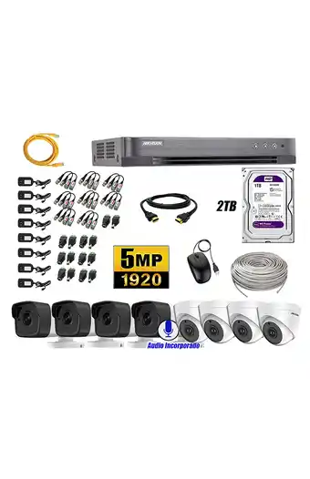 Tiendas EFE Kit 8 cámaras de seguridad audio incorporado hikvision 5mp completo p2p oferta