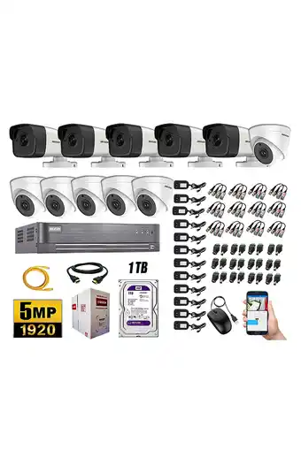 Tiendas EFE Cámaras de seguridad kit 12 hikvision 5mp + disco 1tb completo oferta