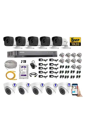 Tiendas EFE Cámaras de seguridad kit 10 hikvision 5mp y 5 camaras audio incorporado oferta