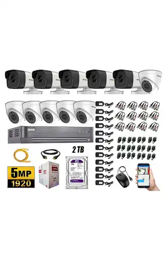 Tiendas EFE Cámaras de seguridad kit 12 hikvision 5mp + disco 2tb completo oferta