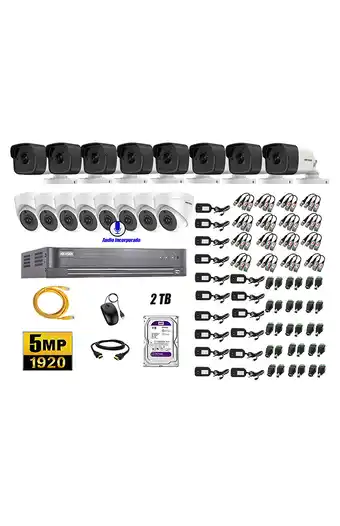 Tiendas EFE Cámaras de seguridad kit 16 hikvision 5mp y 6 camaras audio incorporado oferta