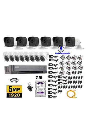 Tiendas EFE Kit 14 cámaras de seguridad audio incorporado hikvision 5mp completo p2p oferta