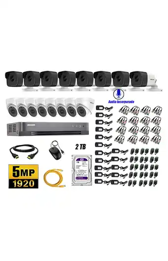 Tiendas EFE Kit 16 cámaras de seguridad audio incorporado hikvision 5mp completo p2p oferta