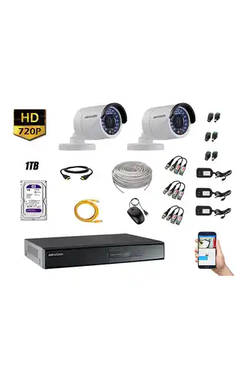 Tiendas EFE Cámaras de seguridad exterior kit 2 hikvision hd 720p + disco 1tb p2p oferta
