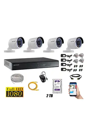 Tiendas EFE Cámaras de seguridad exterior kit 4 hikvision full hd 1080p + disco 2tb oferta