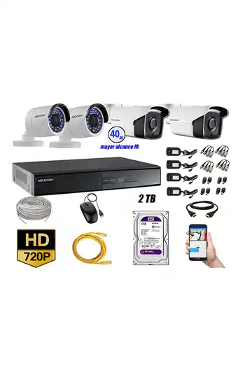 Tiendas EFE Cámaras de seguridad exterior it3f kit 4 hikvision hd 720p + disco 2tb wd p2p oferta