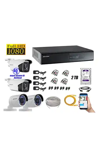 Tiendas EFE Cámaras de seguridad exterior varifocal kit 4 hikvision full hd 1080p 2tb wd oferta