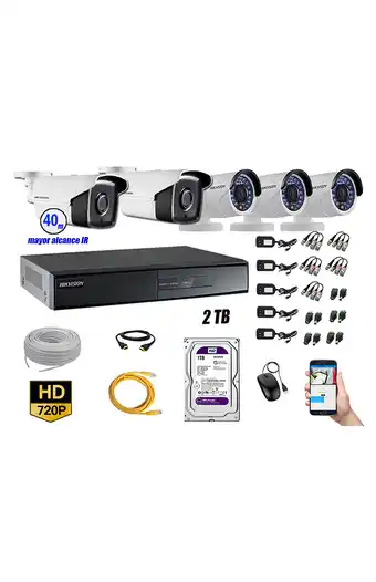 Tiendas EFE Cámaras de seguridad exterior it3f kit 5 hikvision hd 720p + disco 2tb wd p2p oferta