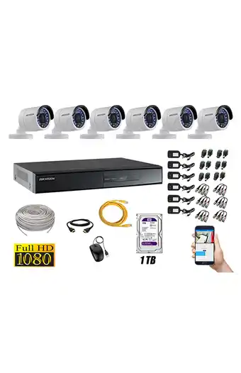 Tiendas EFE Cámaras de seguridad exterior kit 6 hikvision full hd 1080p + disco 1tb oferta