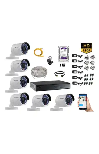 Tiendas EFE Cámaras de seguridad exterior kit 6 hikvision hd 720p + disco 1tb p2p oferta