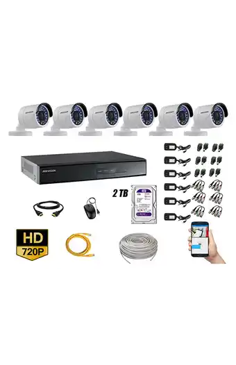 Tiendas EFE Cámaras de seguridad exterior kit 6 hikvision hd 720p + disco 2tb p2p oferta