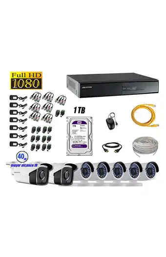 Tiendas EFE Cámaras de seguridad exterior it3f kit 7 hikvision full hd 1080p disco 1tb p2p oferta
