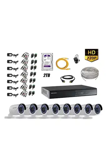 Tiendas EFE Cámaras de seguridad exterior kit 8 hikvision hd 720p + disco 2tb wd p2p oferta