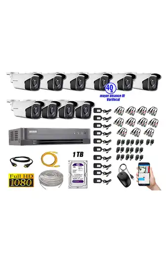 Tiendas EFE Cámaras de seguridad exterior varifocal kit 10 hikvision full hd 1080p 1tb wd oferta