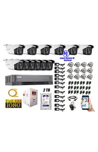 Tiendas EFE Cámaras de seguridad exterior varifocal kit 12 hikvision full hd 1080p 2tb wd oferta
