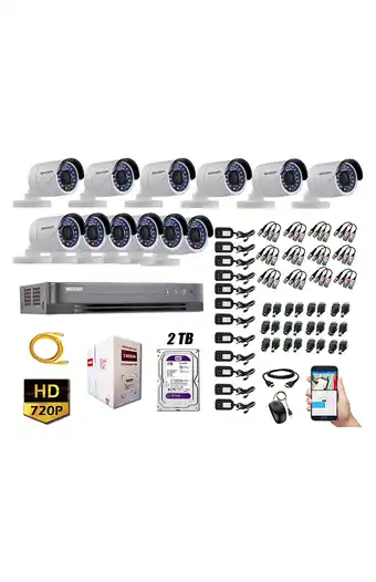 Tiendas EFE Cámaras de seguridad exterior kit 12 hikvision hd 720p + disco 2tb wd p2p oferta