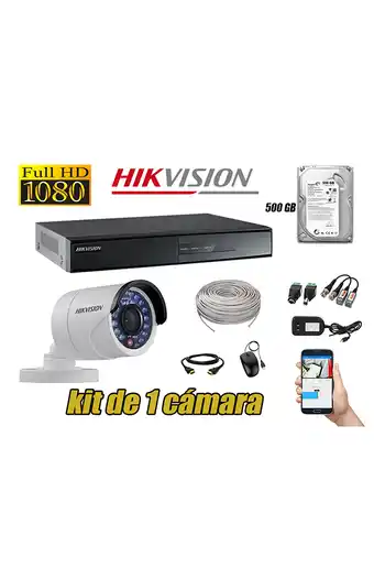 Tiendas EFE Cámaras de seguridad kit 1 hikvision full hd 1080p + disco 500gb completo oferta