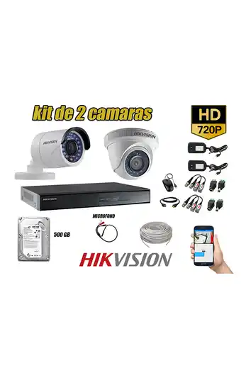 Tiendas EFE Cámaras de seguridad kit 2 hikvision hd 720p disco 500gb p2p + kit de microfono oferta