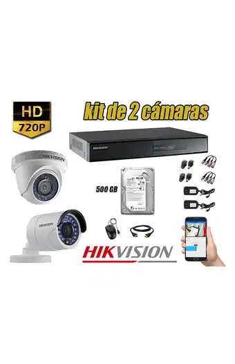 Tiendas EFE Cámaras de seguridad kit 2 hikvision hd 720p + disco 500gb oferta p2p oferta