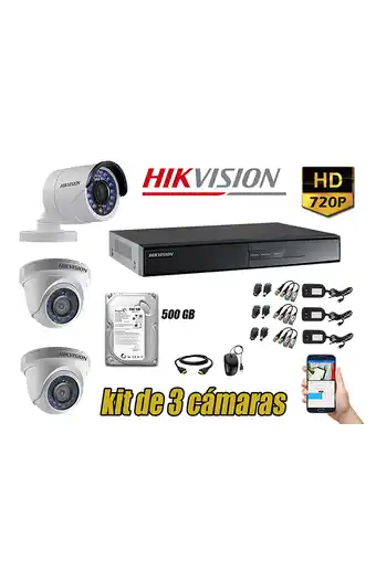 Tiendas EFE Cámaras de seguridad kit 3 hikvision hd 720p + disco 500gb oferta p2p oferta